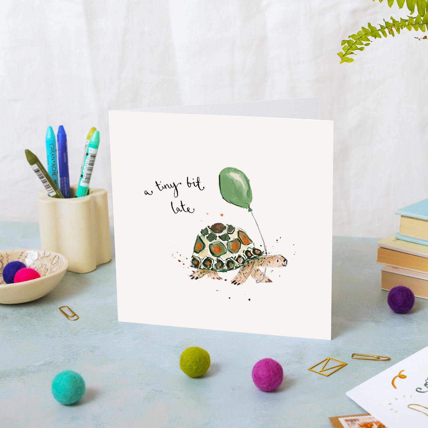 Tortoise Tiny Bit Late Birthday Card
