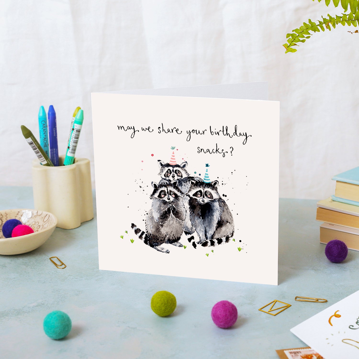 Raccoons Snacks Birthday Card