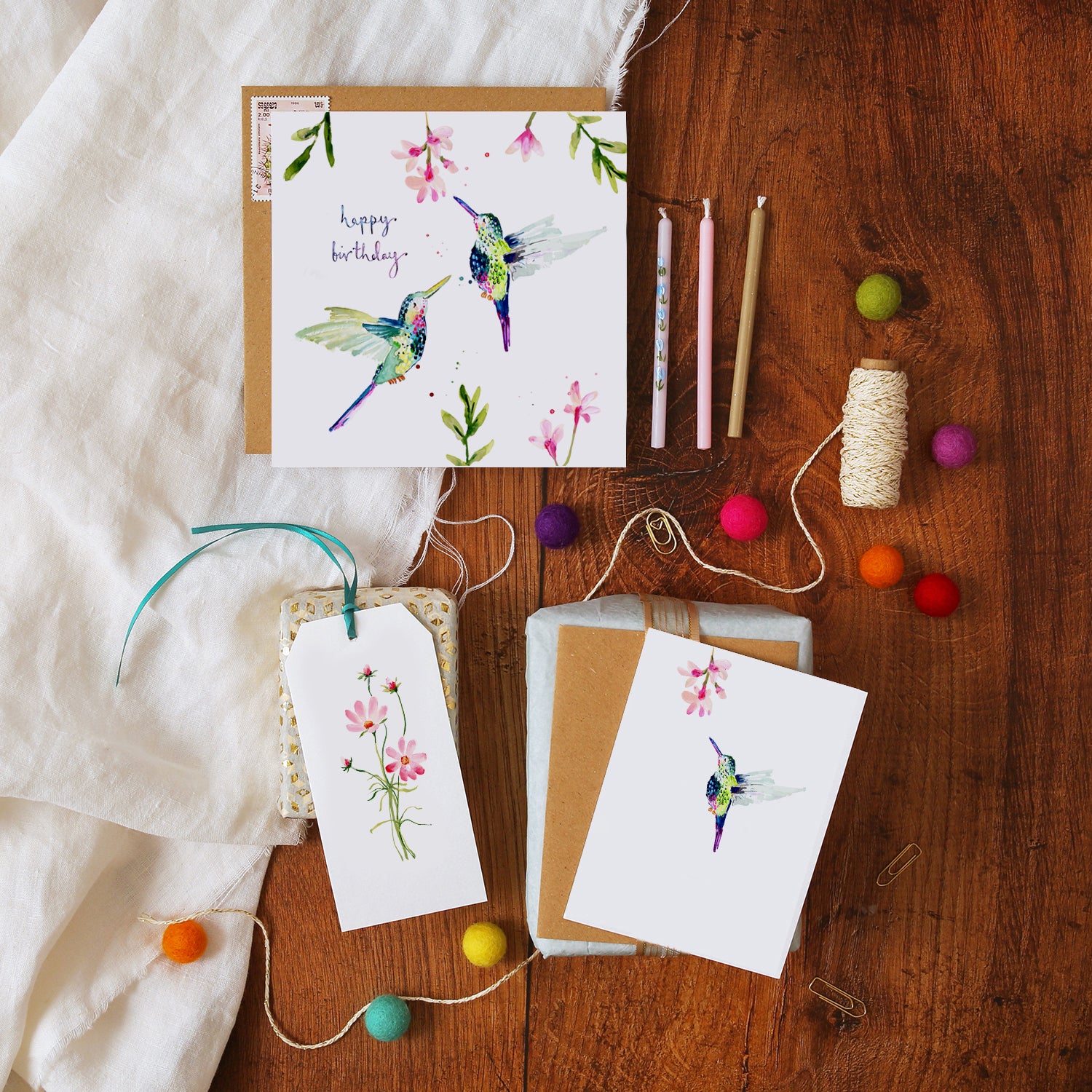 Hummingbirds Happy Birthday Card