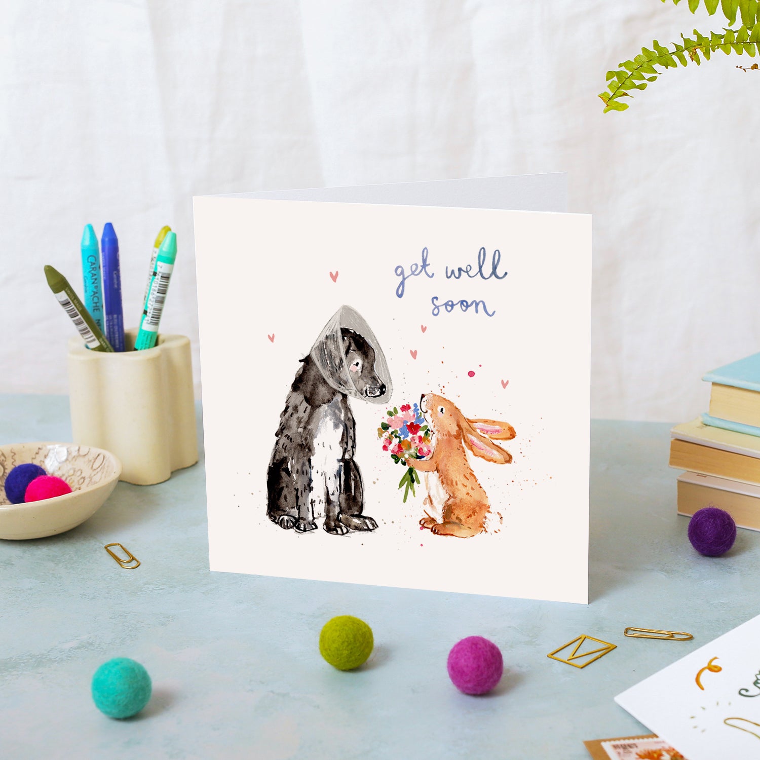 Dog and Bunny Get Well Soon Card