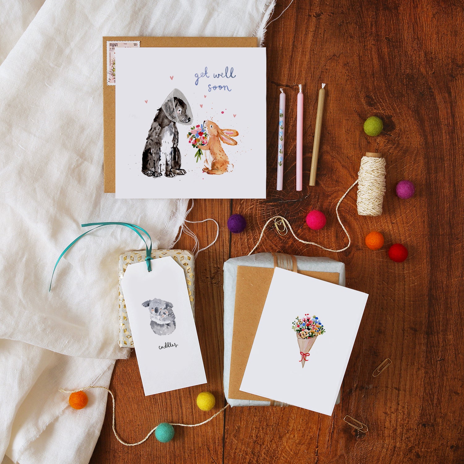 Dog and Bunny Get Well Soon Card