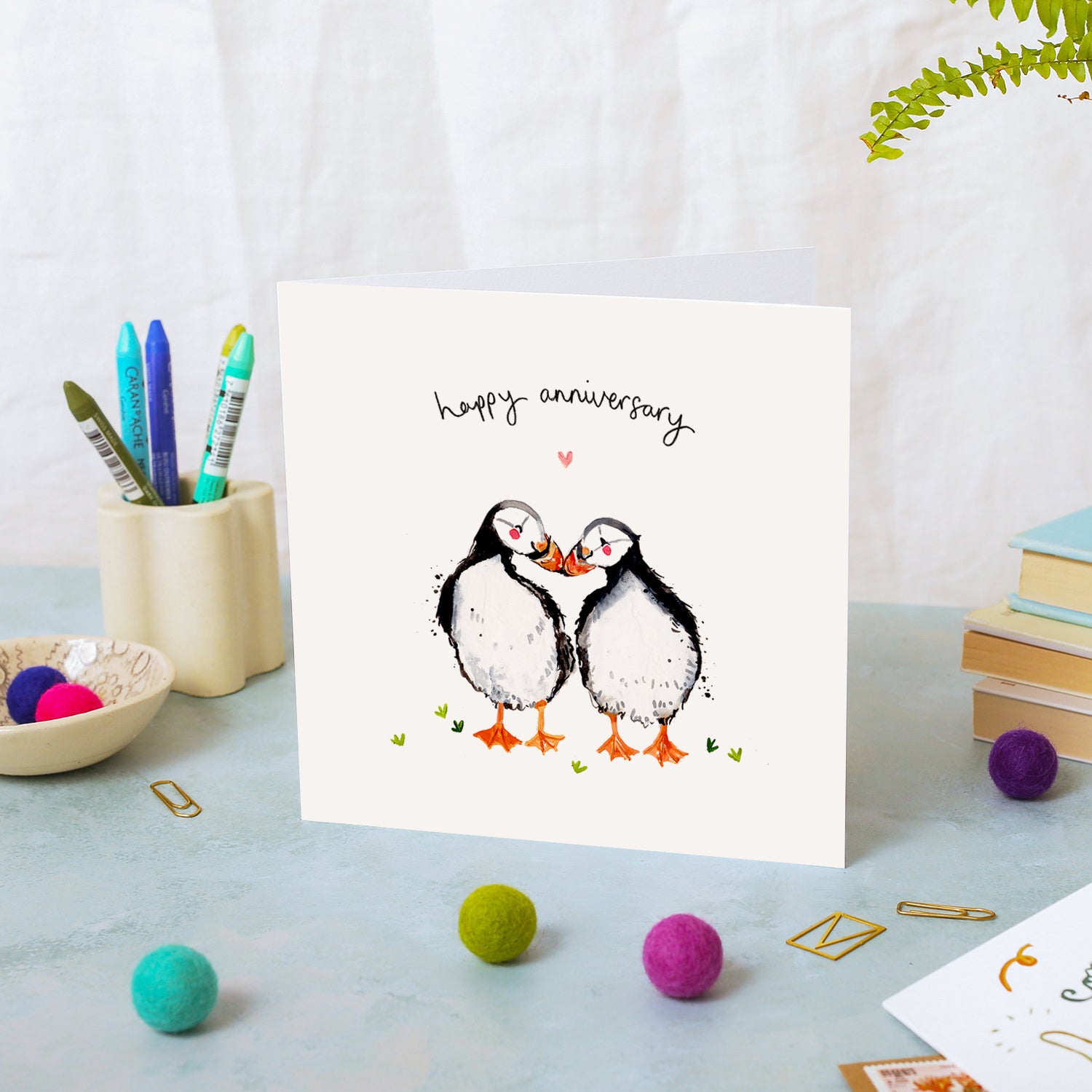 Puffins Happy Anniversary Card