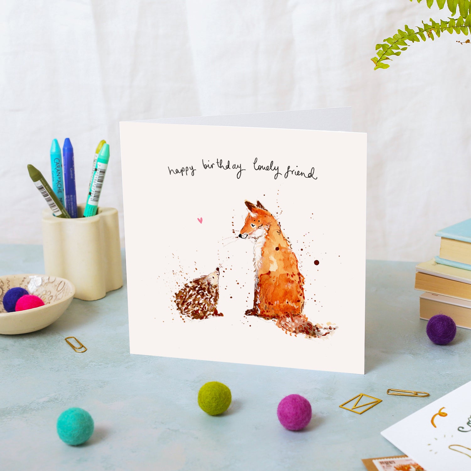 Hedgehog and Fox Friend Birthday Card