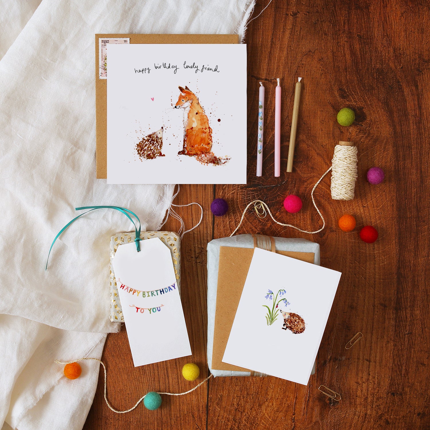 Hedgehog and Fox Friend Birthday Card