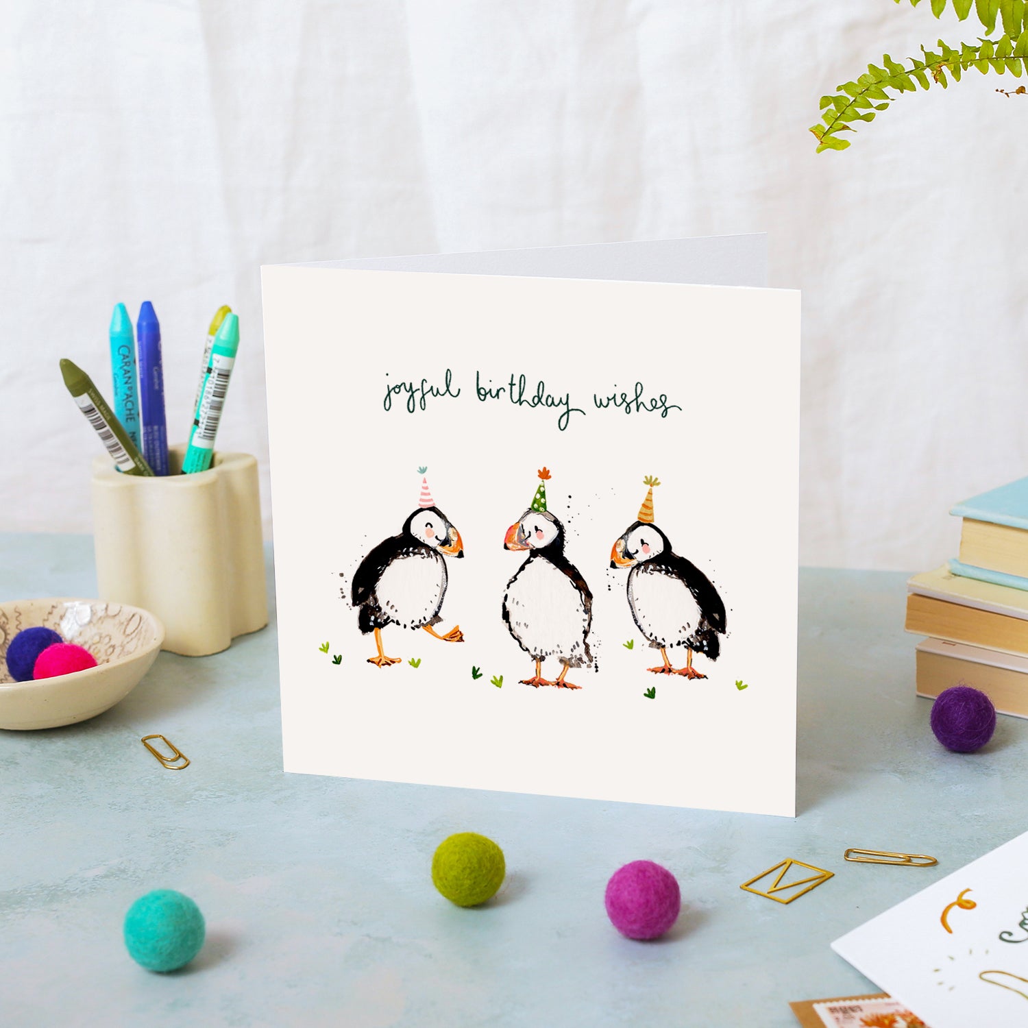 Puffins Joyful Birthday Wishes Card