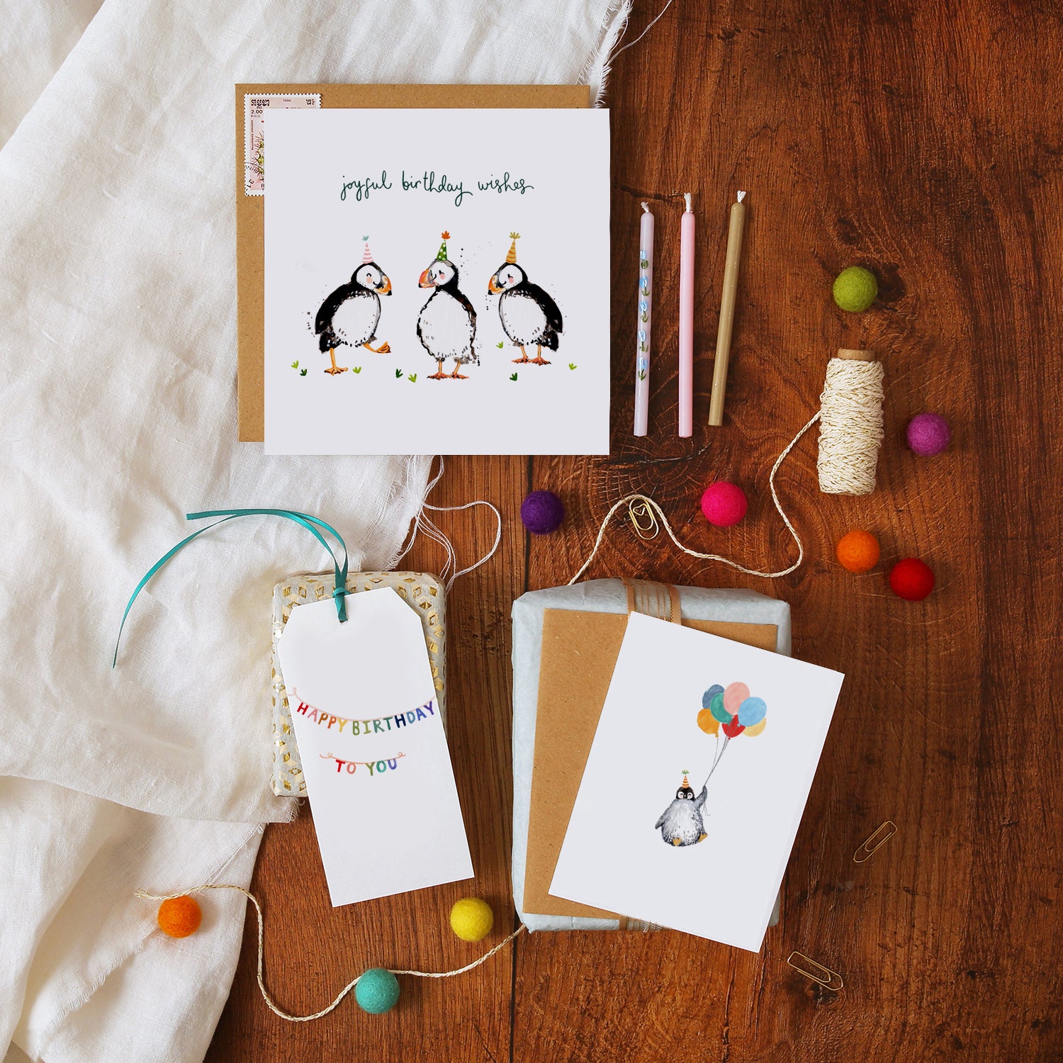 Puffins Joyful Birthday Wishes Card