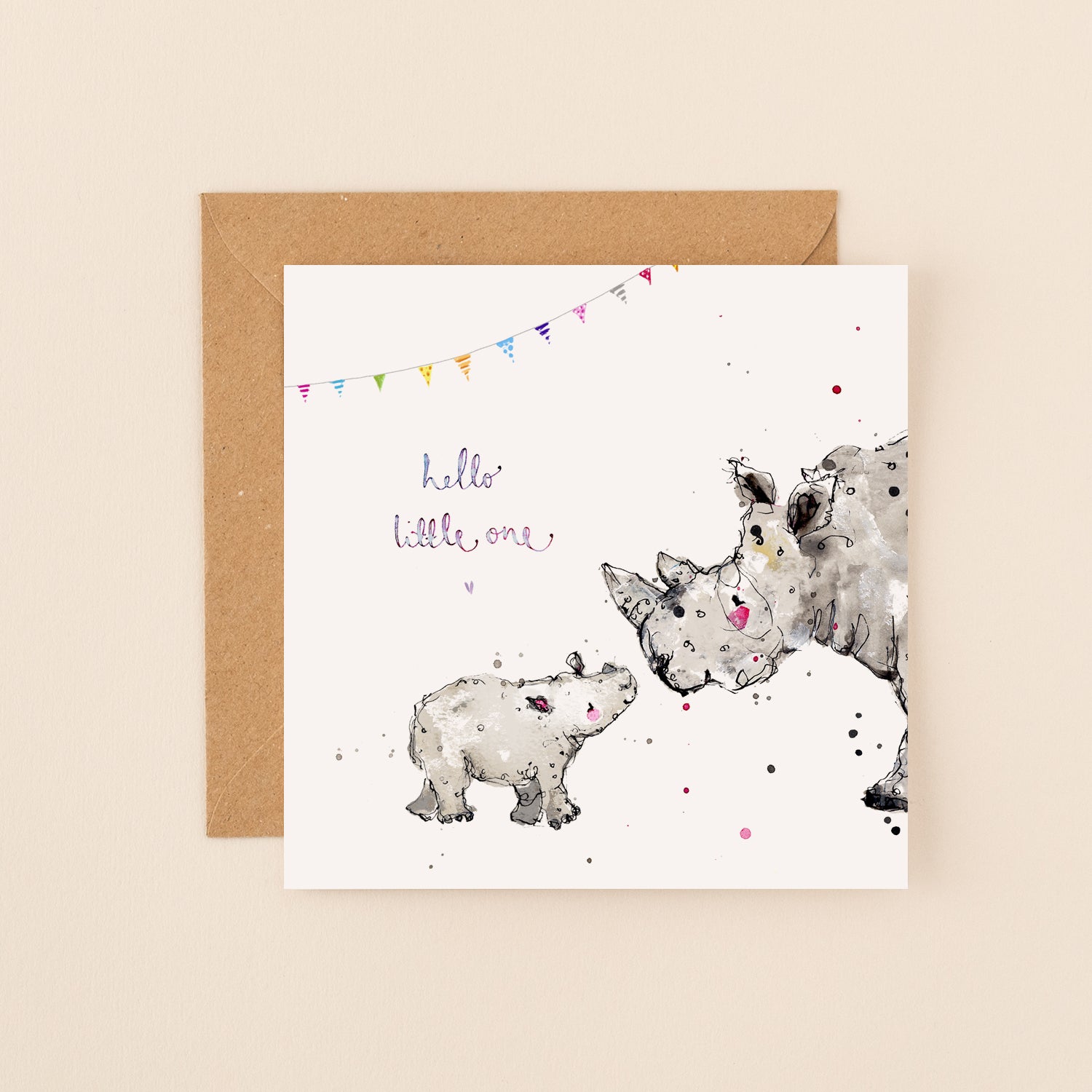 Rhinos Hello Little One New Baby Card