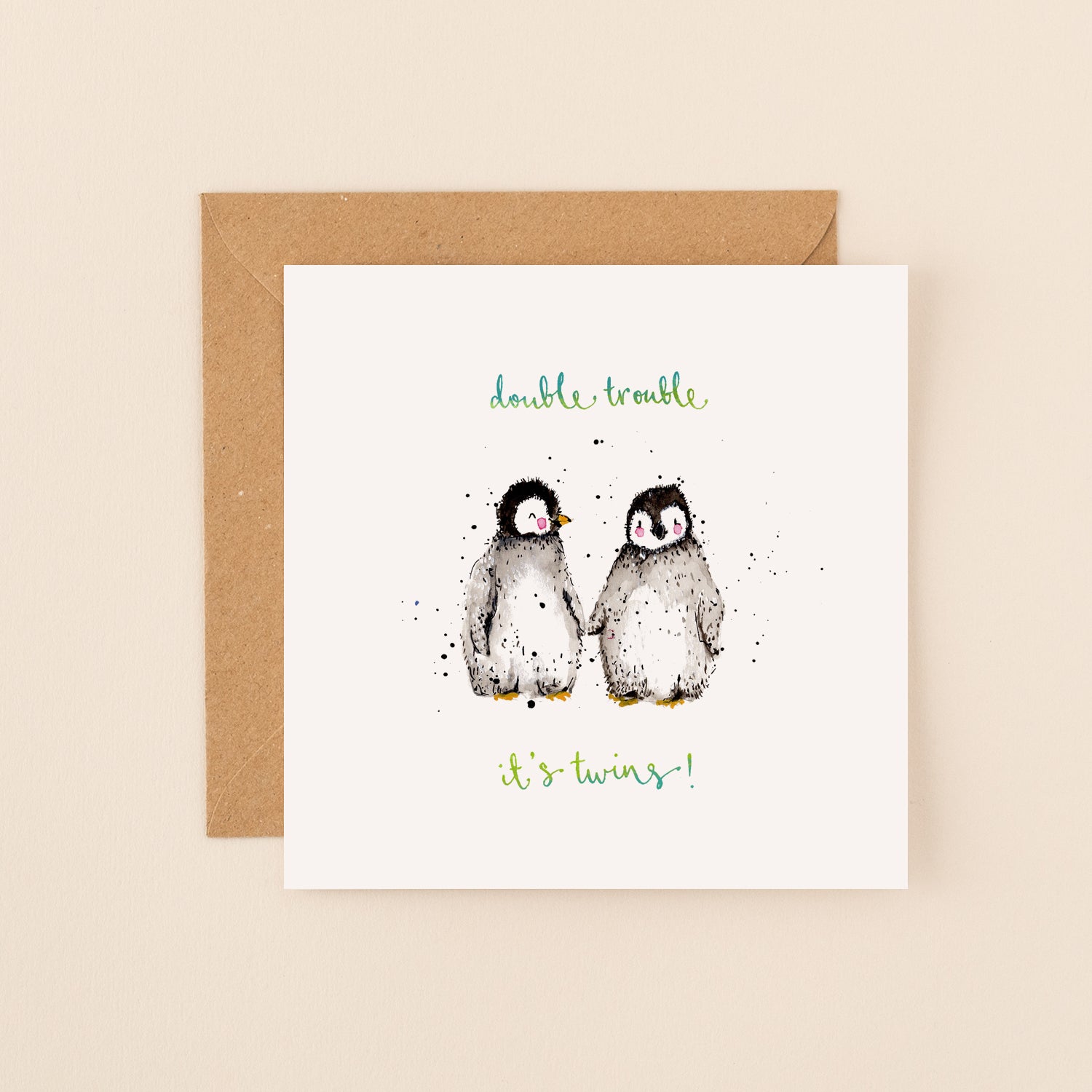 Penguins New Baby Twins Card