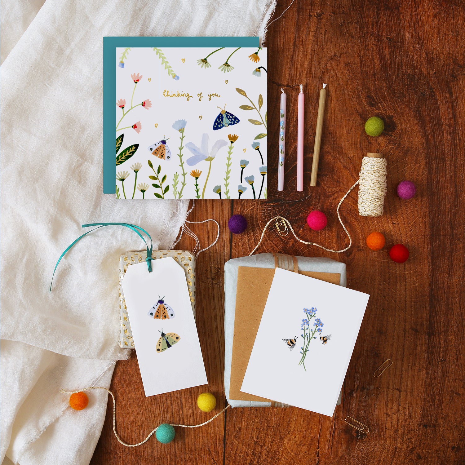 Moths and Flowers Thinking of You Card