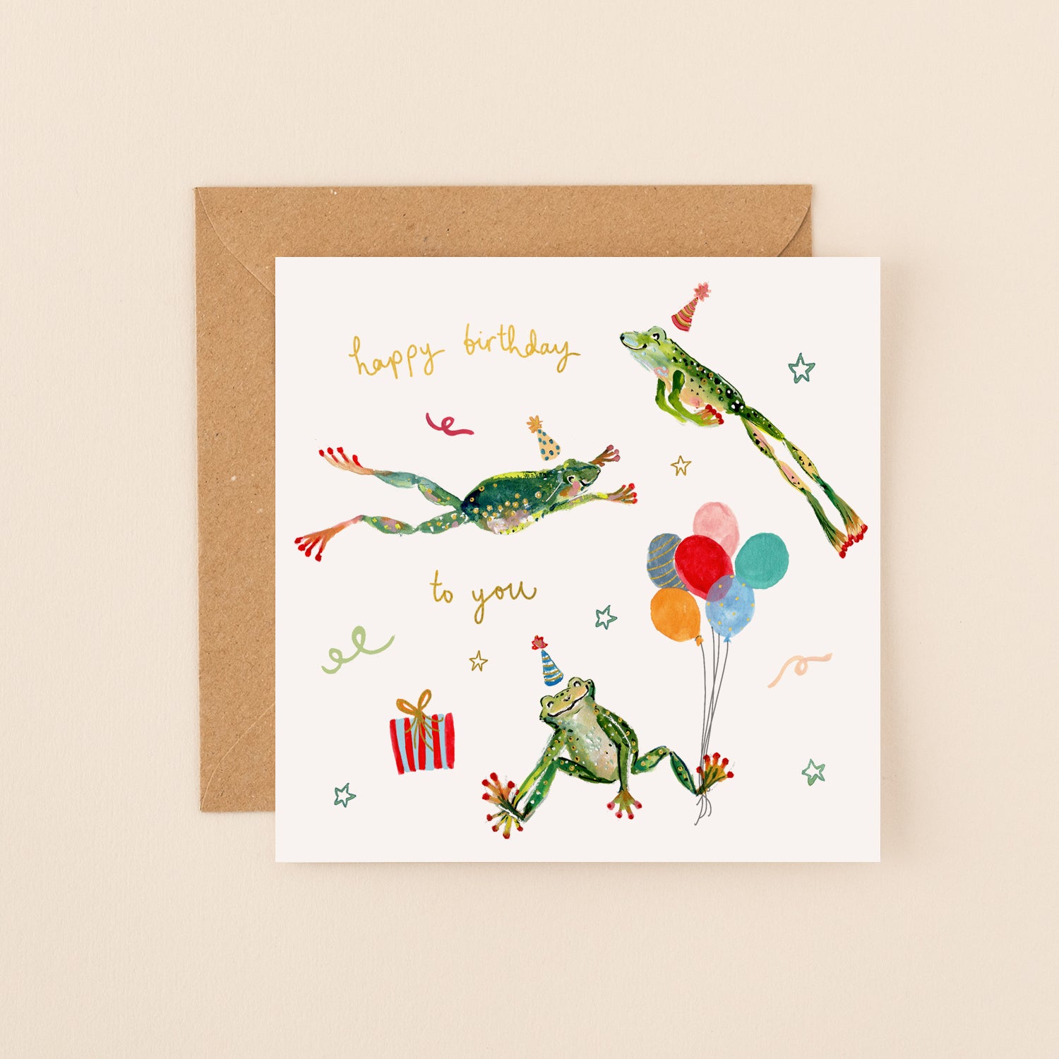 Happy Birthday Jumping Frogs Birthday Card