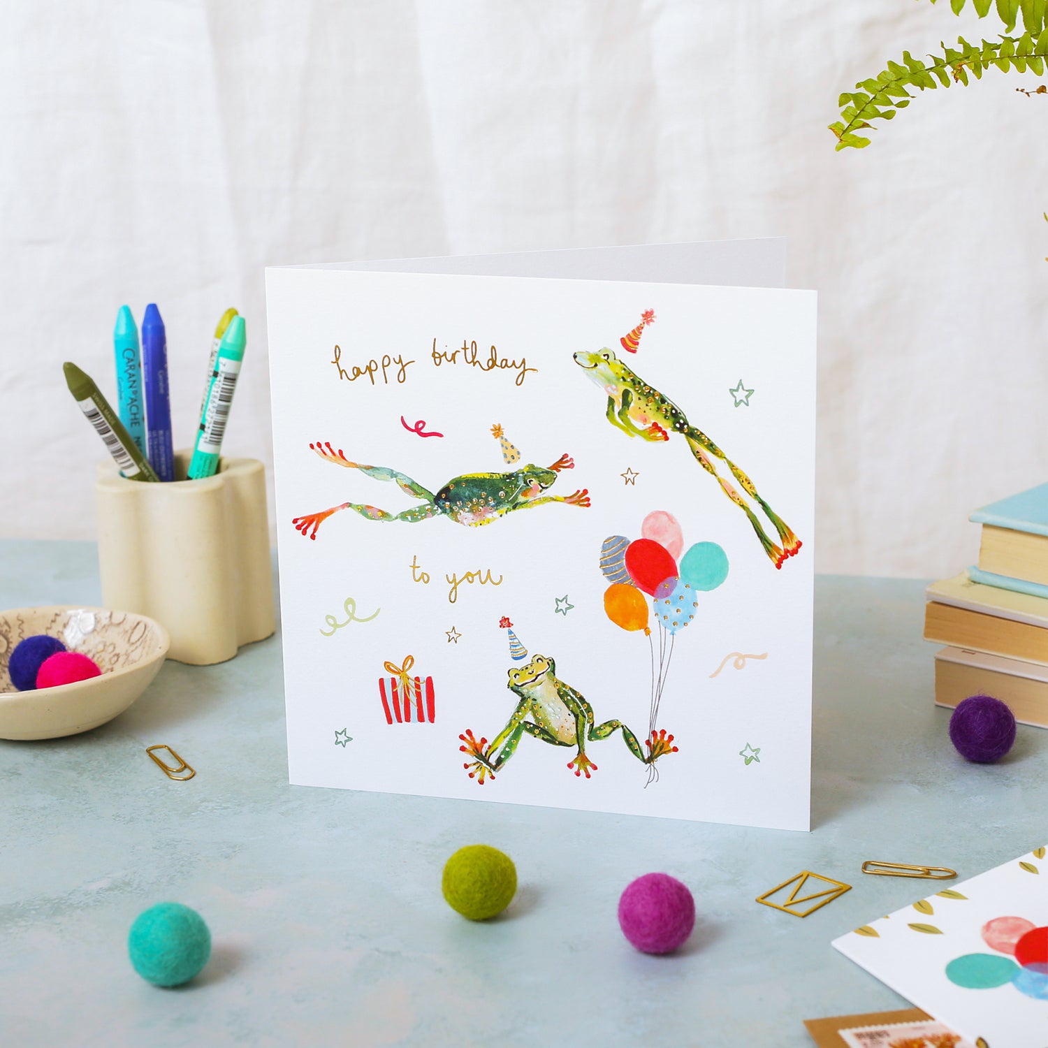 Happy Birthday Jumping Frogs Birthday Card
