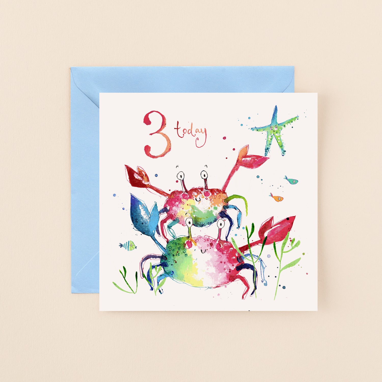 Child Age 3 Happy Crabs Birthday Card