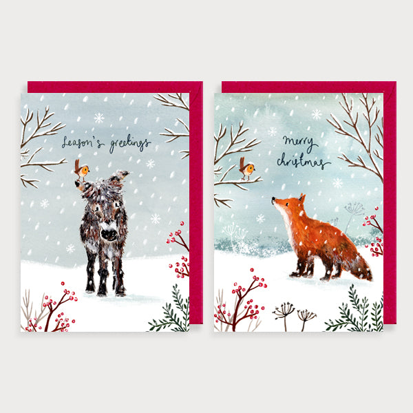 Fox and Donkey Christmas Card Pack