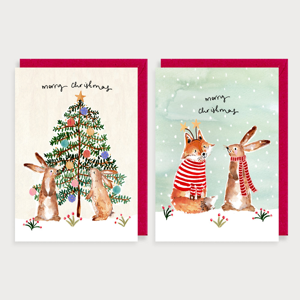 Rabbits and Fox Christmas Card Pack