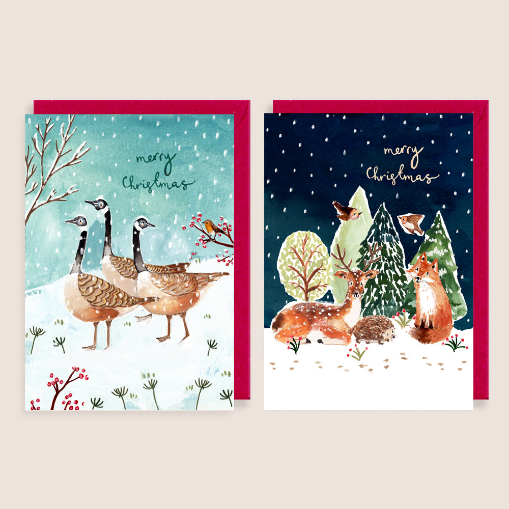 Geese and Forest Animals Christmas Card Pack