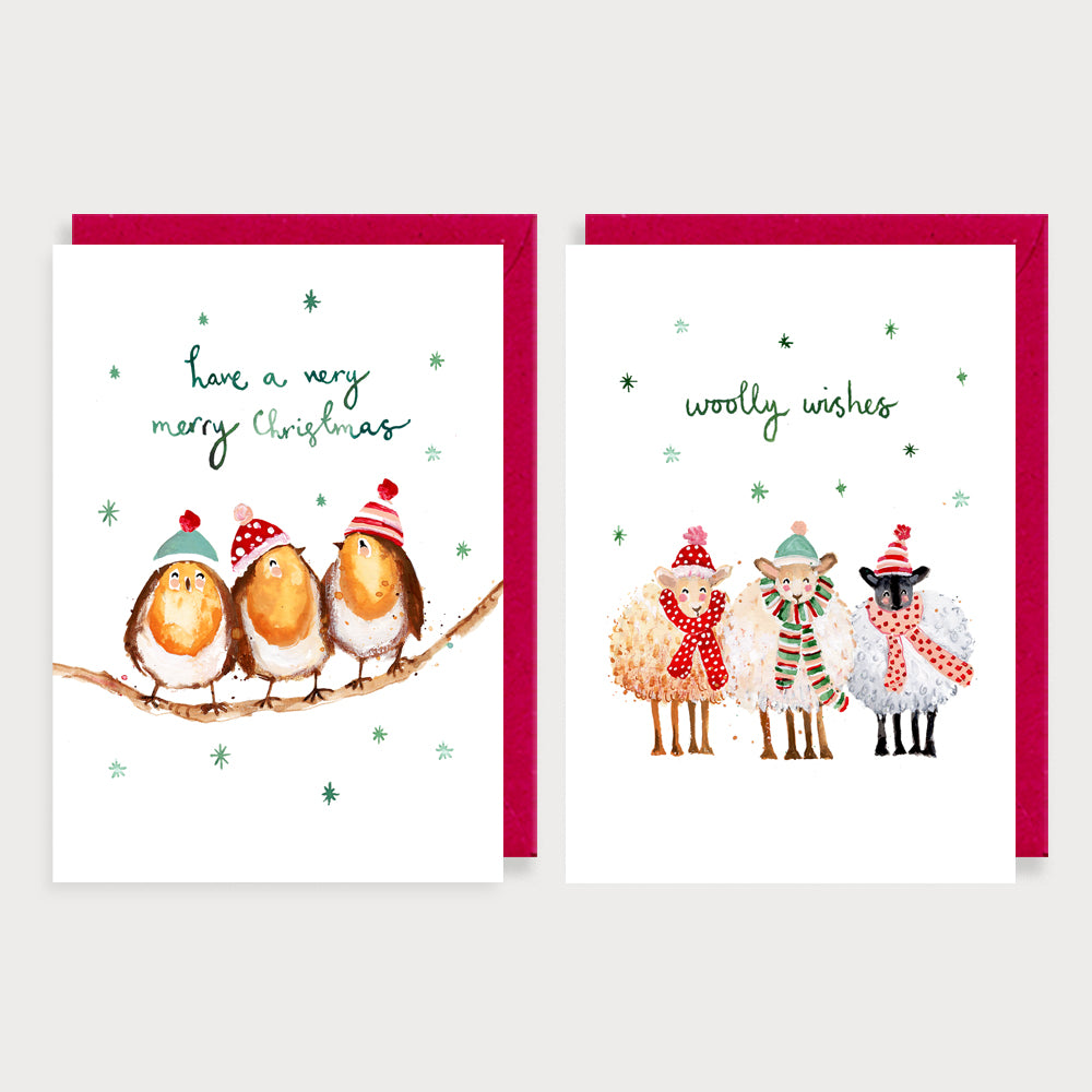 Robins and Sheep Christmas Card Pack