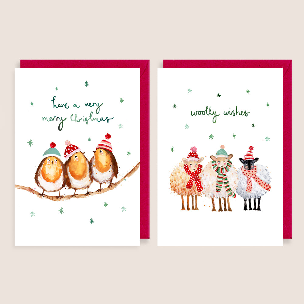 Robins and Sheep Christmas Card Pack