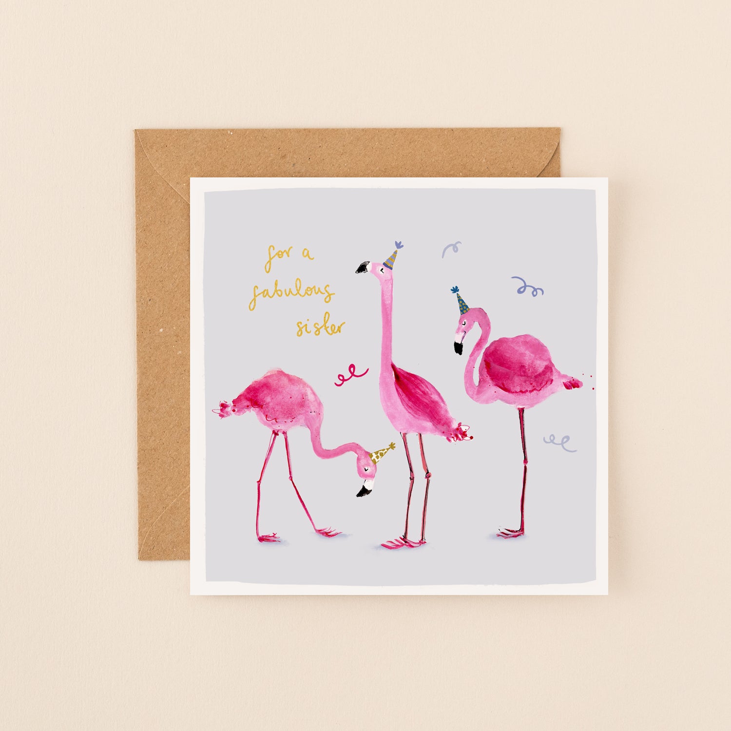 Flamingos Fabulous Sister Birthday Card