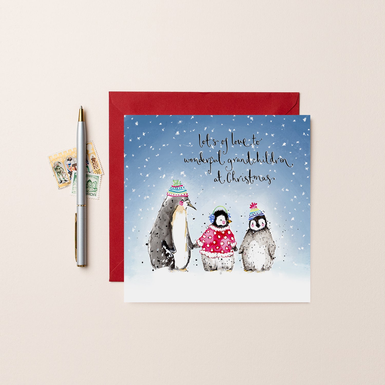 Penguins Merry Christmas Grandchildren Card