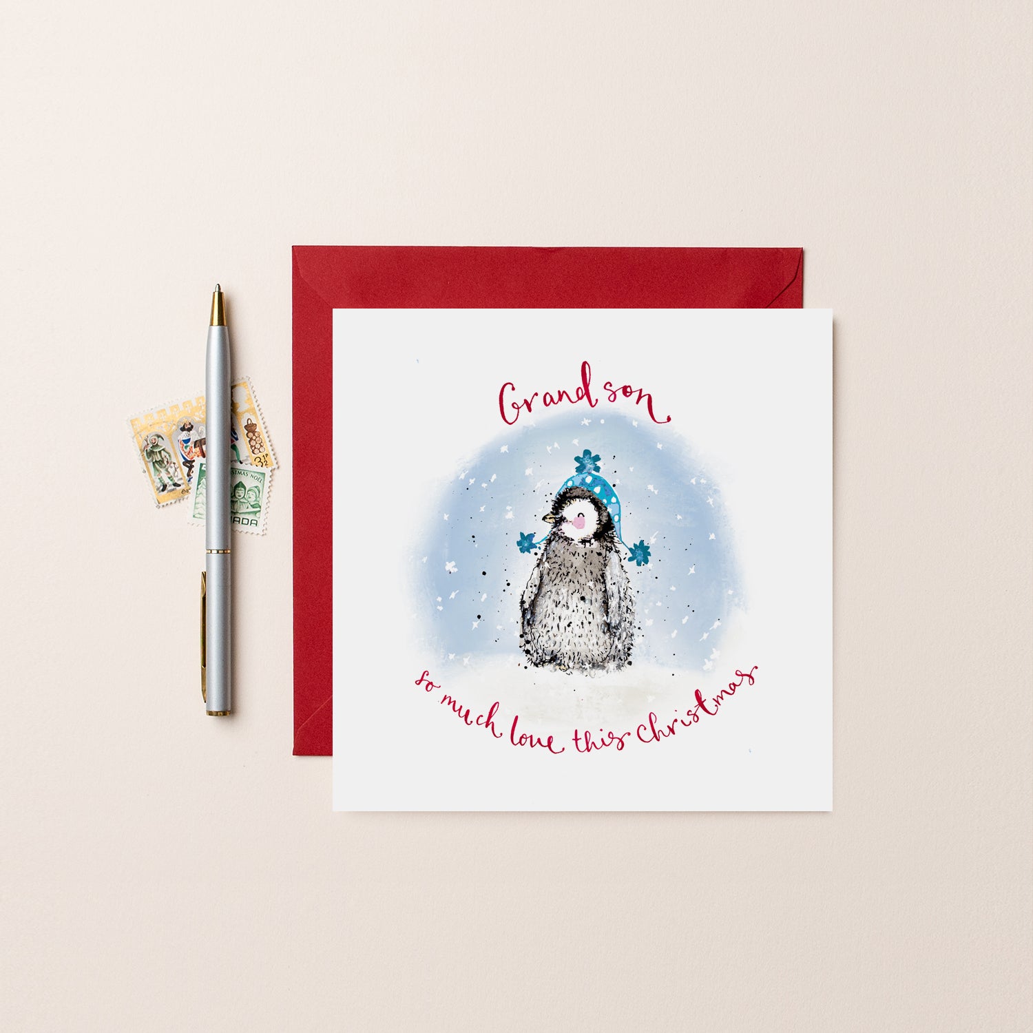 Grandson Christmas Penguin Card