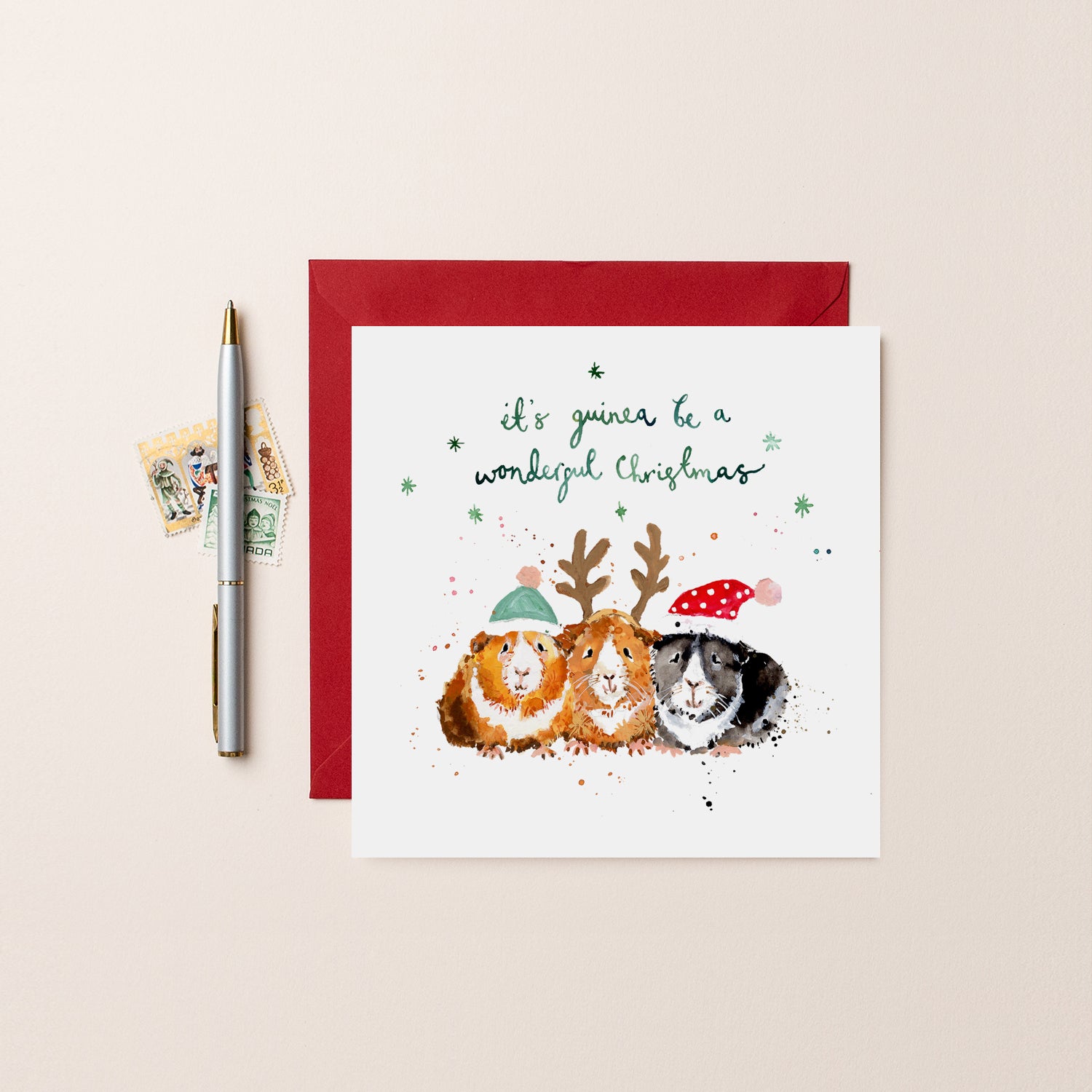 Three Christmas Guinea Pigs Christmas Card