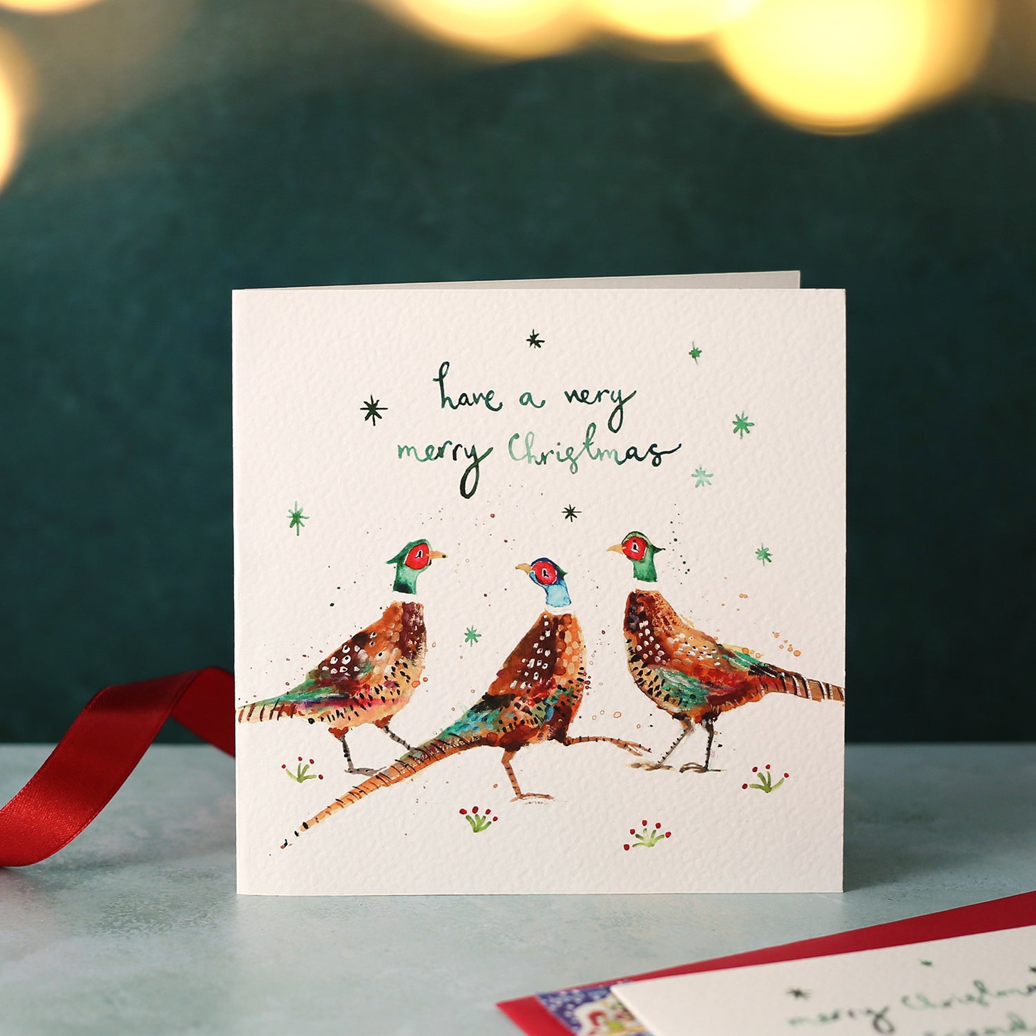 Three Christmas Pheasants Christmas Card