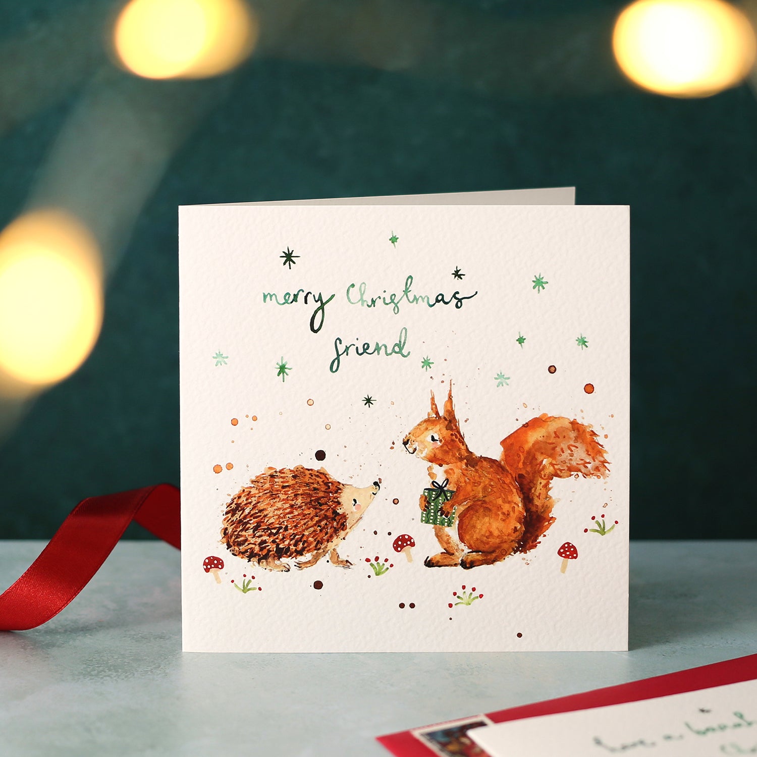 Squirrel and Hedgehog Merry Christmas Friend Christmas Card