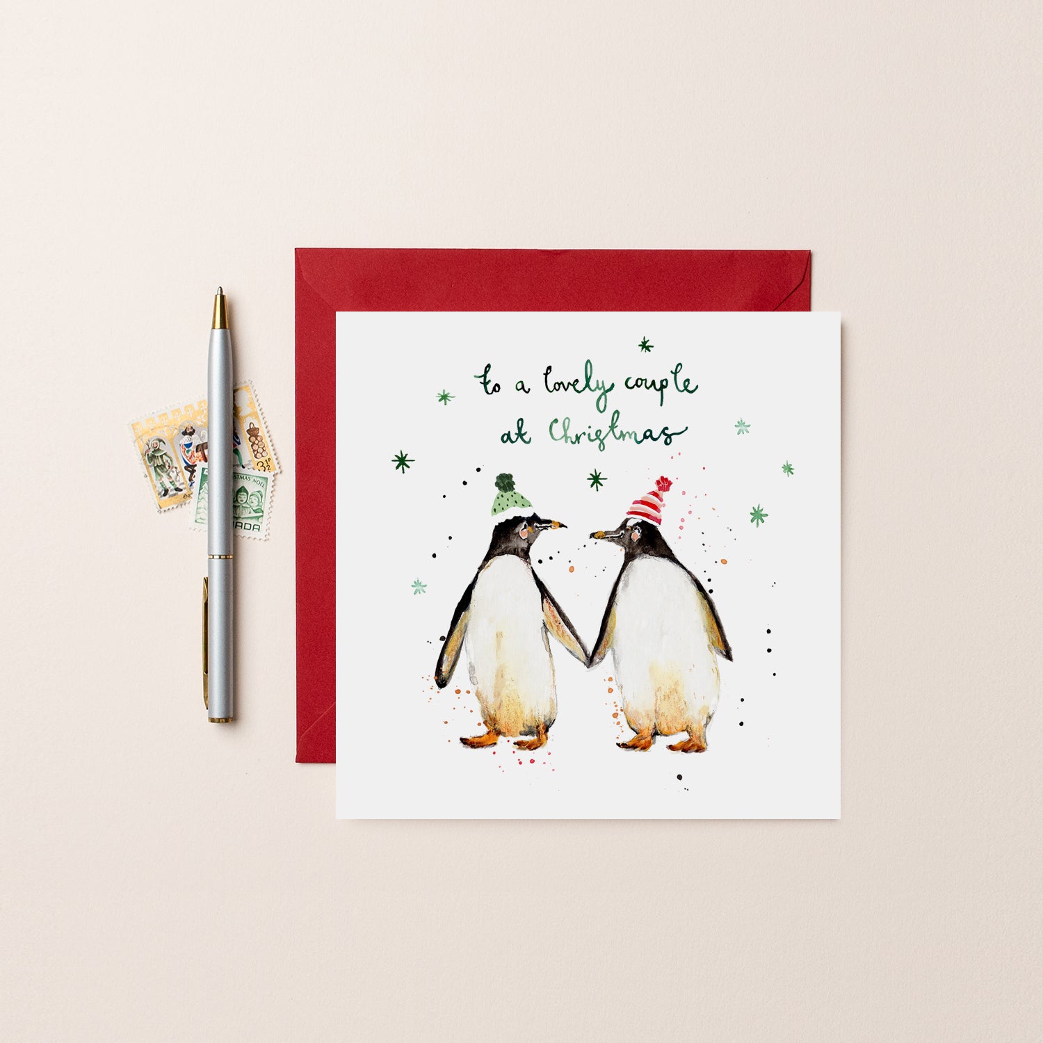 Penguins for a Lovely Couple Christmas Card