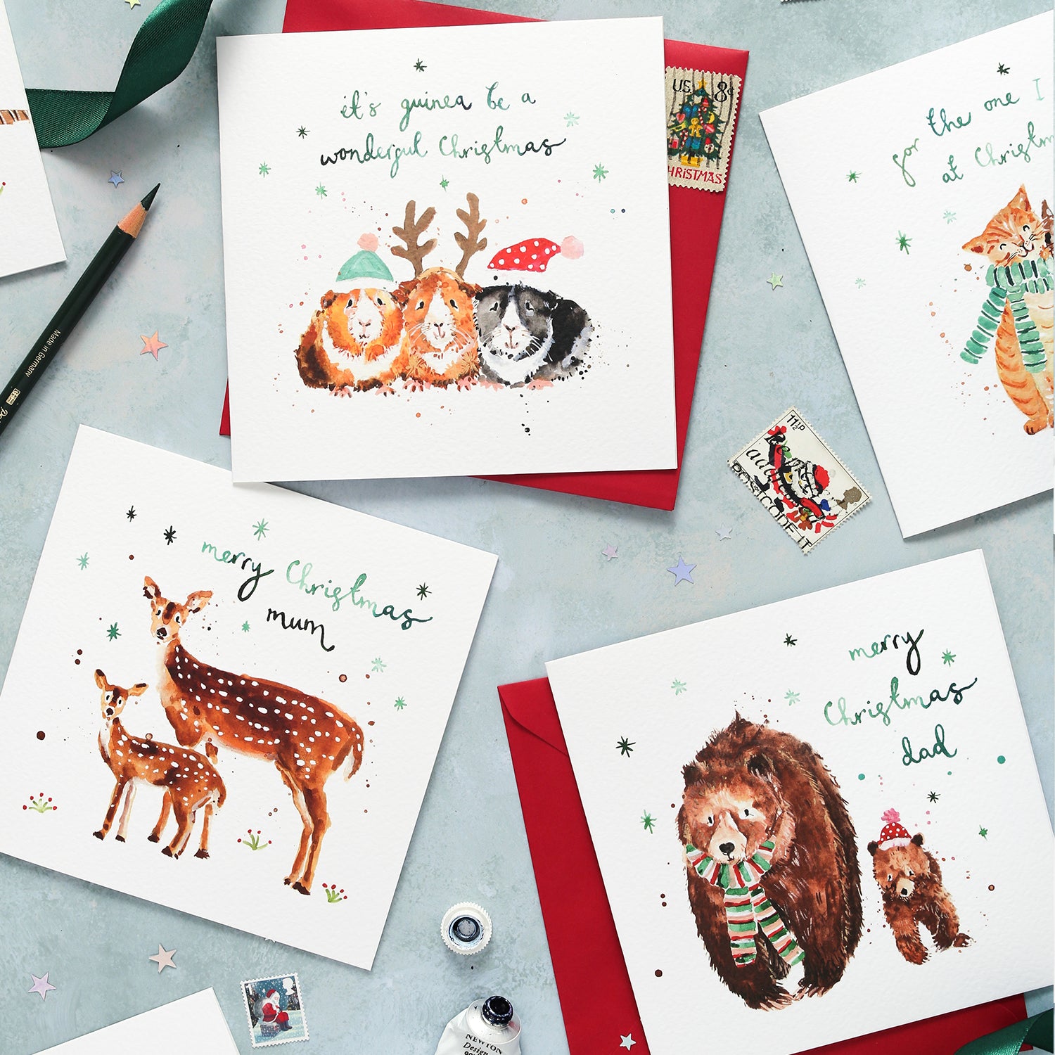 Three Christmas Guinea Pigs Christmas Card