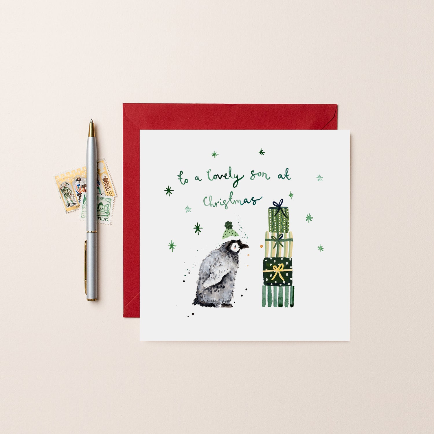 Penguin Lovely Son Christmas Card