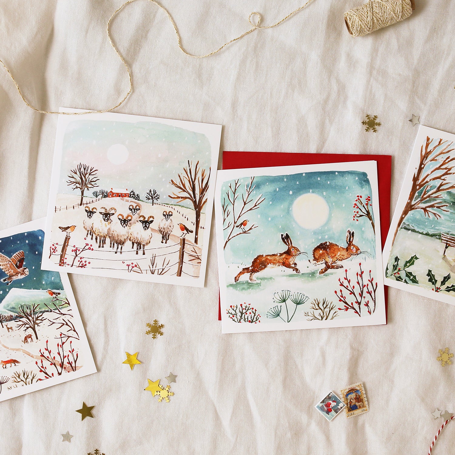 Sheep and Robins Blank Christmas Card