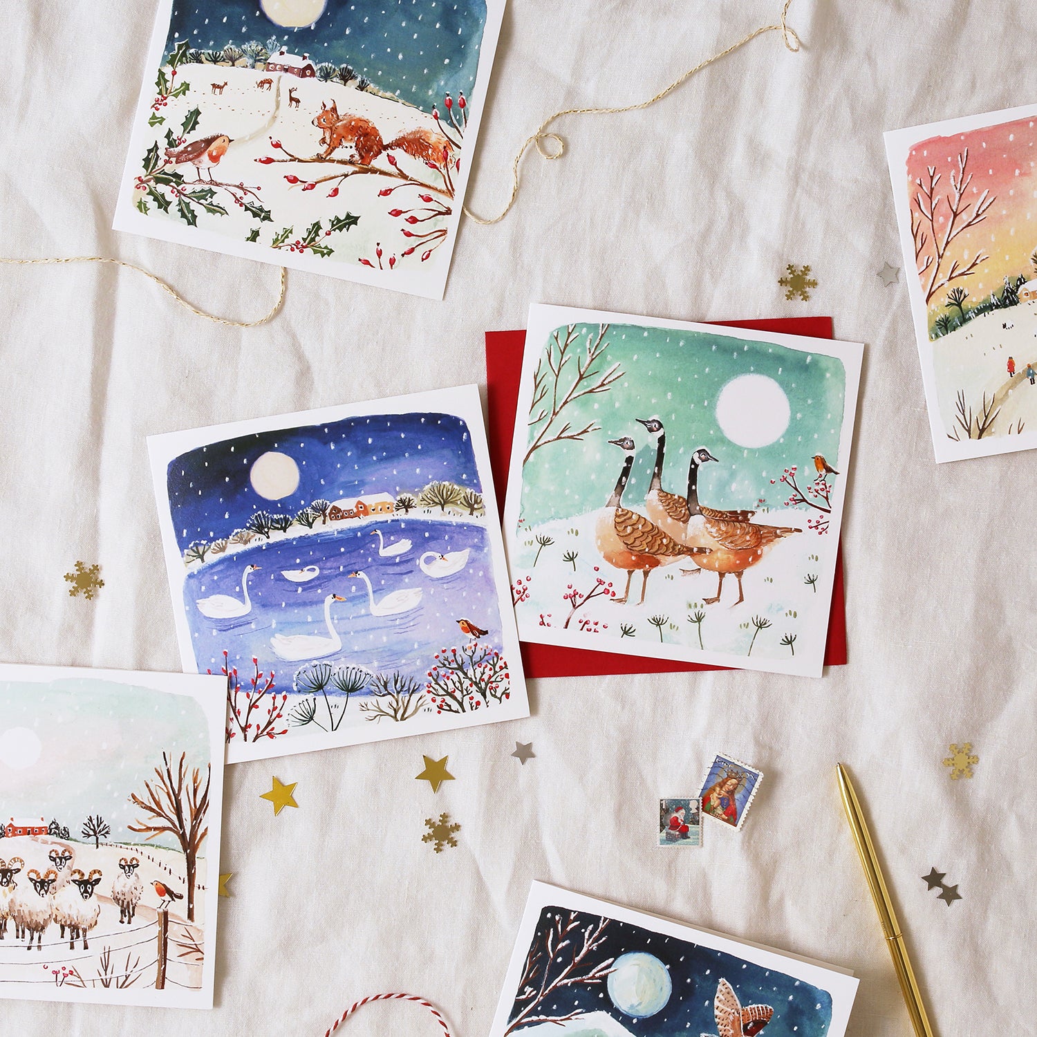 Swans on a Lake Blank Christmas Card