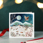 Deers Fox and Owl Scene Blank Christmas Card