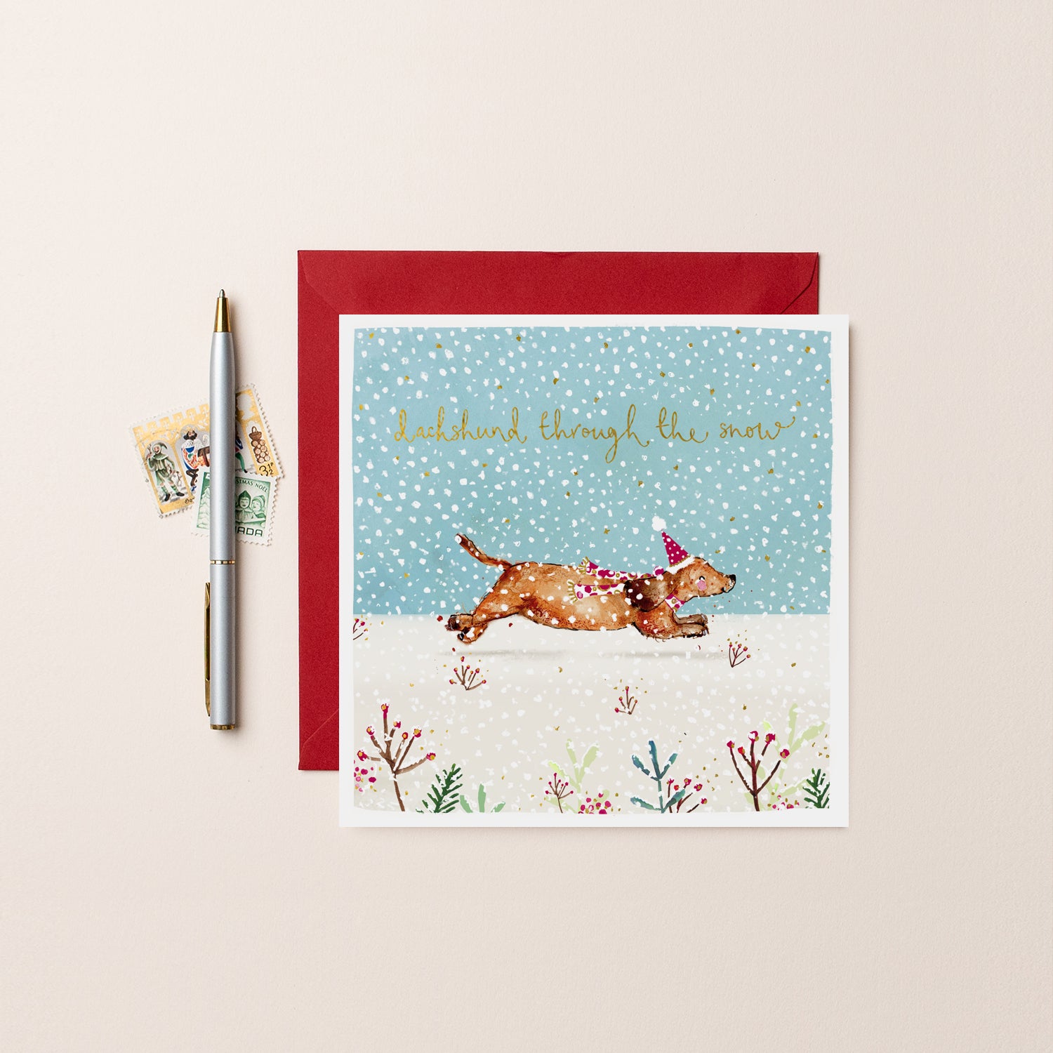 Dachshund Through the Snow Christmas Card