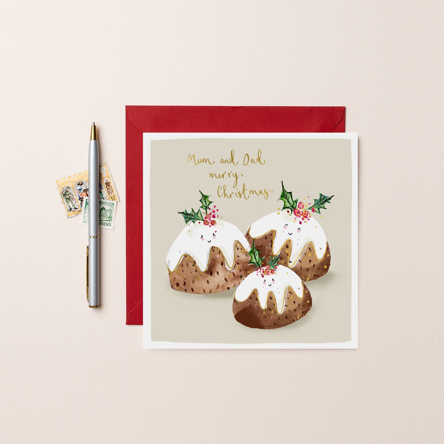 Christmas Puddings for Mum and Dad Christmas Card