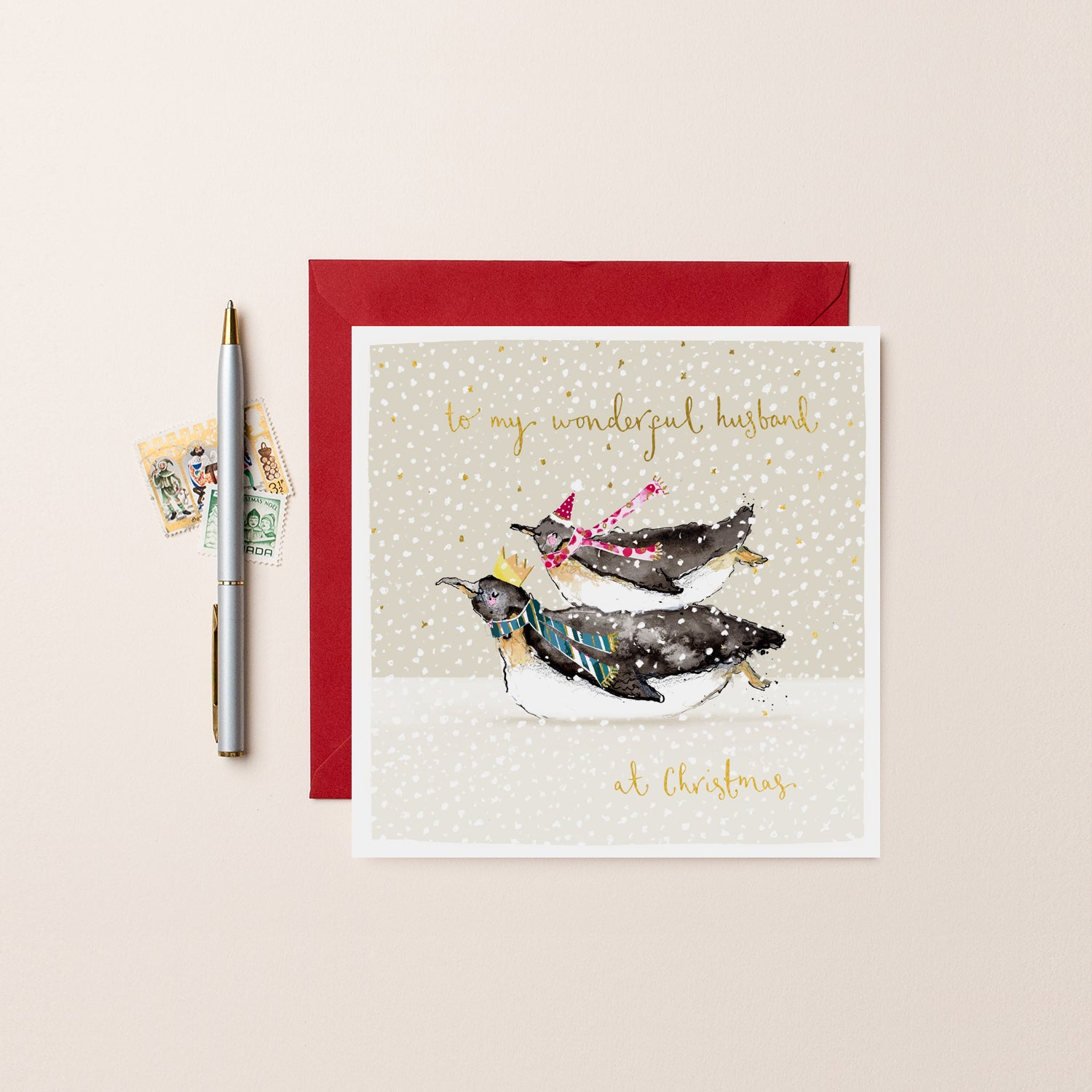 Penguins Wonderful Husband Christmas Card