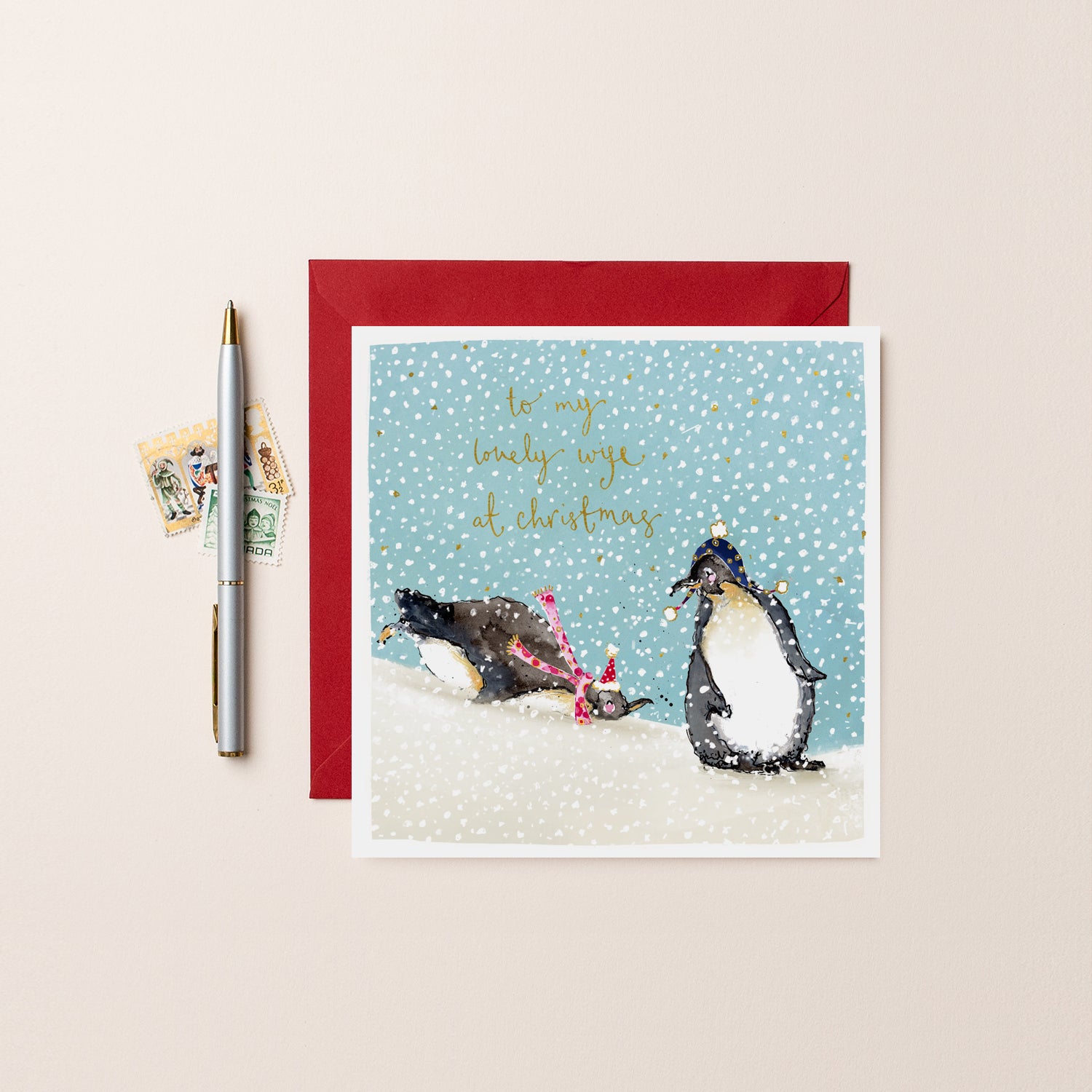 Penguins Lovely Wife Christmas Card