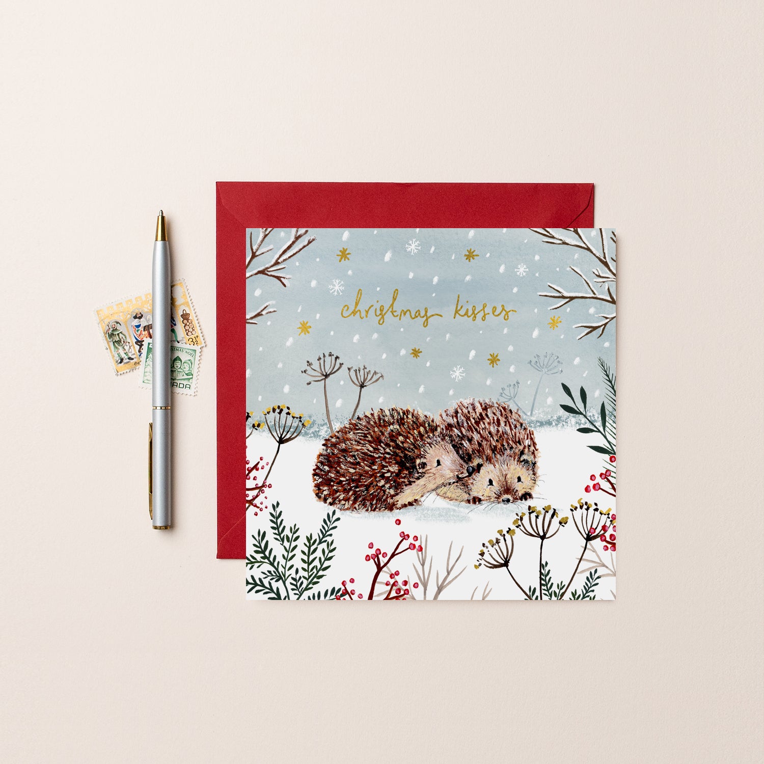 Christmas Kisses Hedgehogs Christmas Card