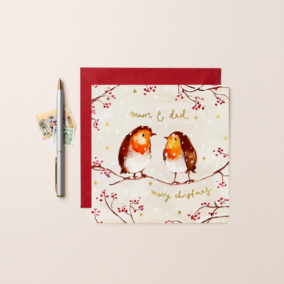 Merry Christmas Mum And Dad Robins Card – Louise Mulgrew