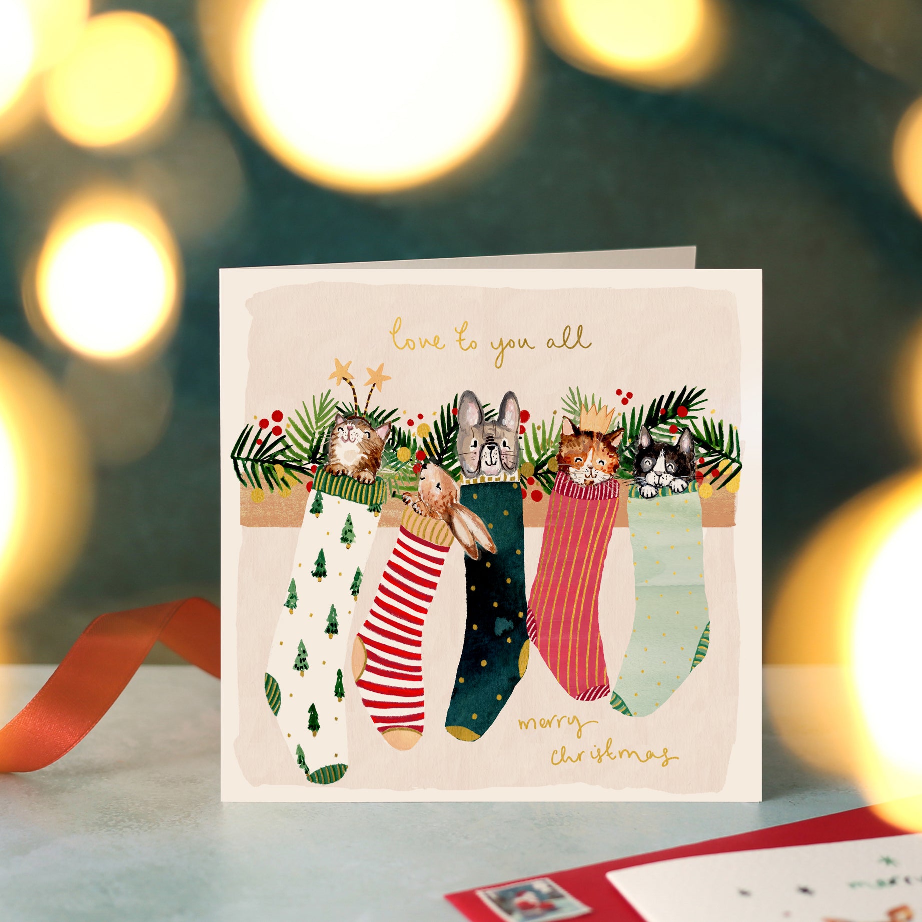 Animals in Stockings Love To You All Christmas Card