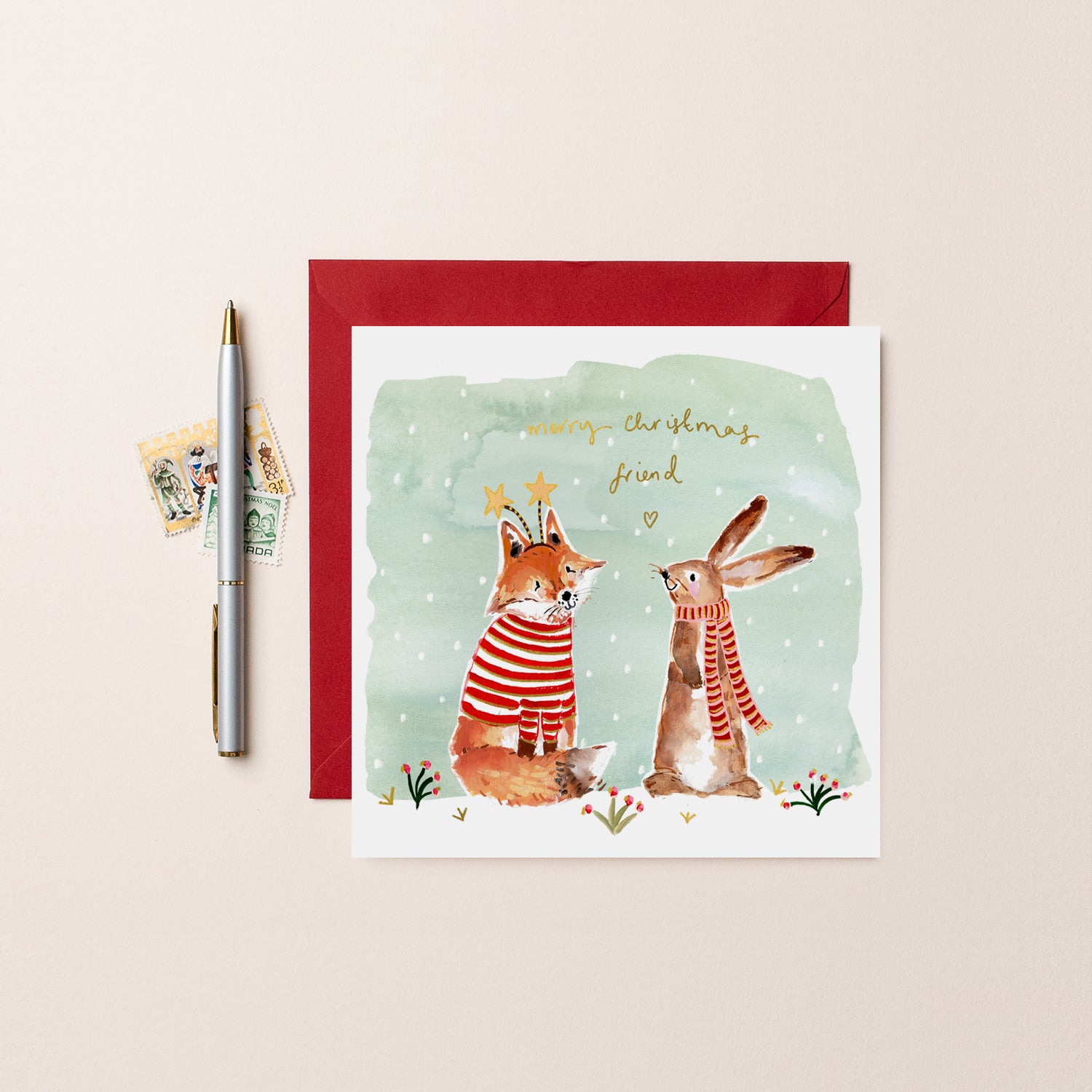 Fox and Bunny Merry Christmas Friend Christmas Card