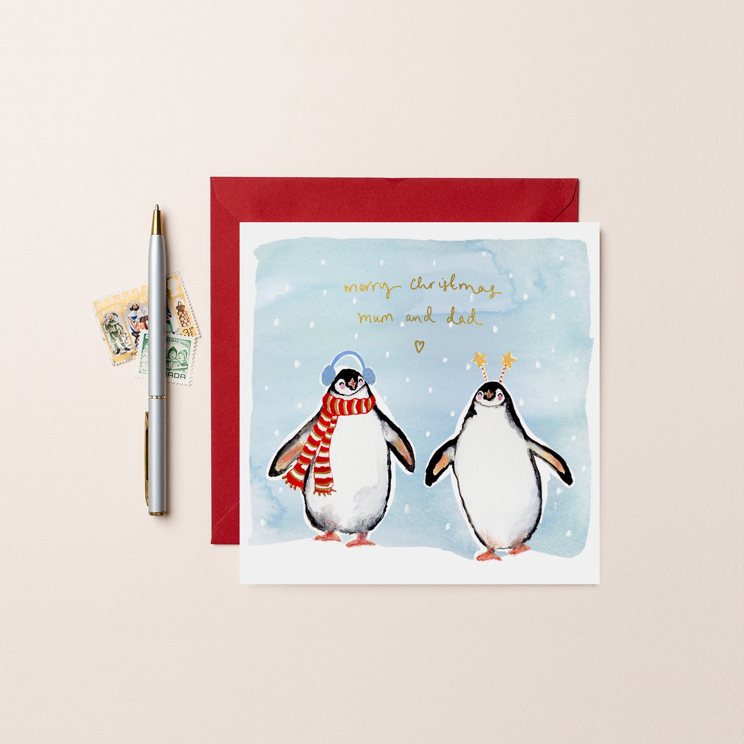 Penguins Mum and Dad Christmas Card