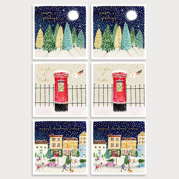 Image of foiled christmas card bundle illustrated with snowy designs
