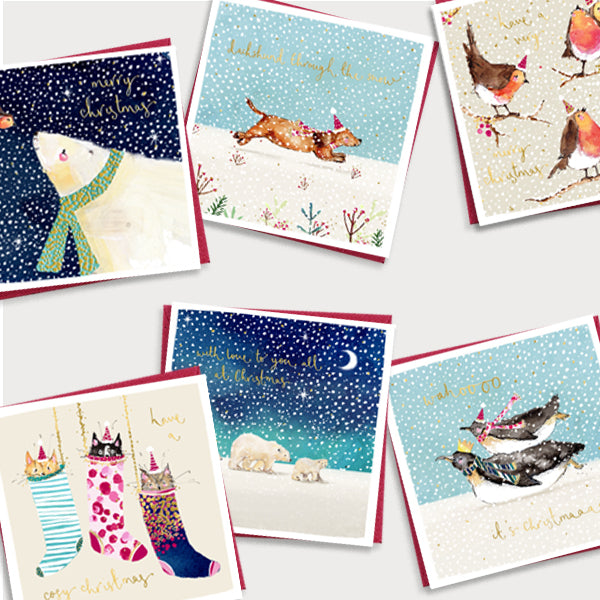 Christmas Cards Bundle - Foiled Festive Animals Christmas Cards