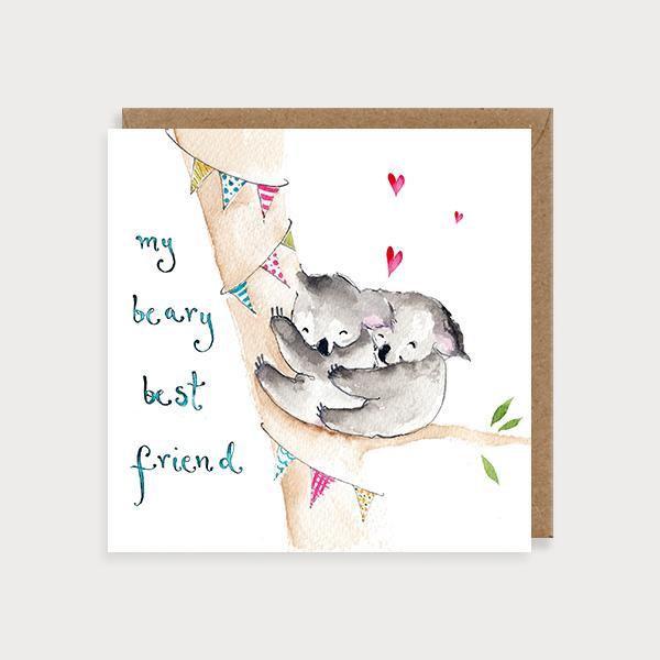 Image of illustrated best friend card with 2 koala bears on a tree and the caption My Beary Best Friend