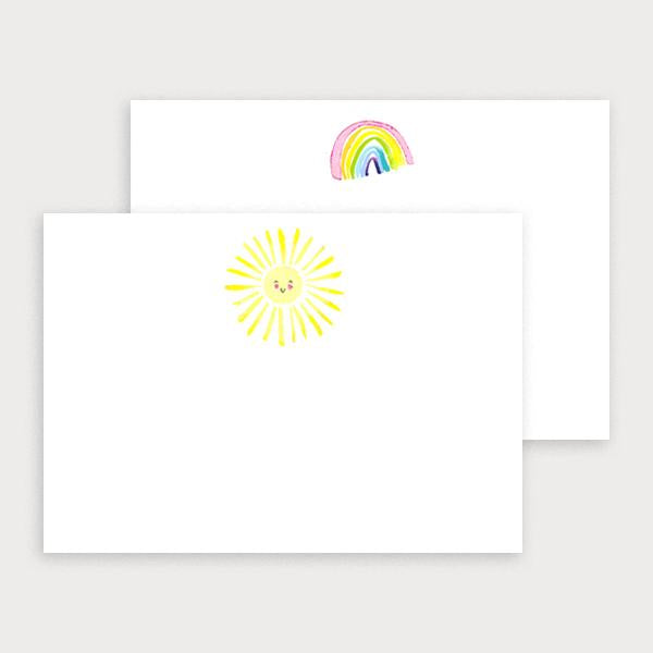 Image of illustrated notecard set with one rainbow design and a separate sun design