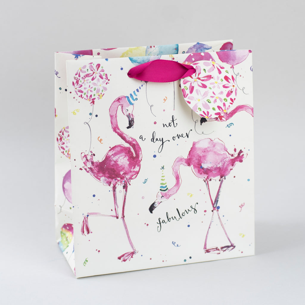 Image of illustrated party flamingo birthday gift bag
