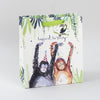 Image of illustrated jungle monkey themed birthday gift bag with the caption Happiest Birthday