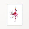 Image of illustrated print featuring a pink flamingo