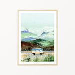 Image of illustrated campervan art print in frame